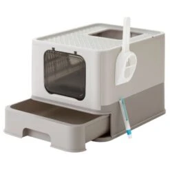 FEANDREA Katzentoilette, Mit Deckel Grau